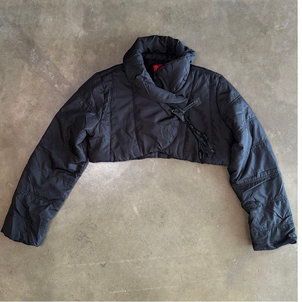 Y2K Paris Blues Cropped Puffer Jacket Womens L